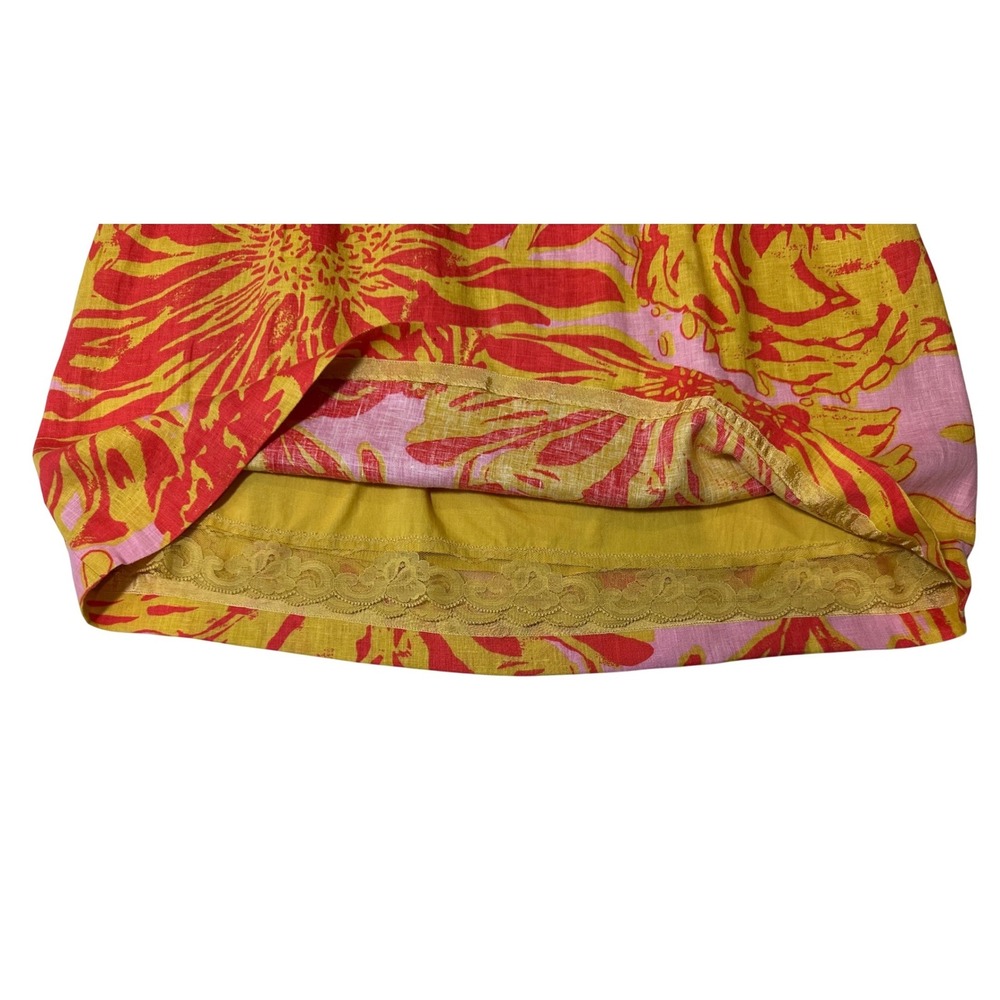 Anthropologie Linen Mini Skirt Pink Orange Yellow Boho Size 6 - Picture 5 of 12